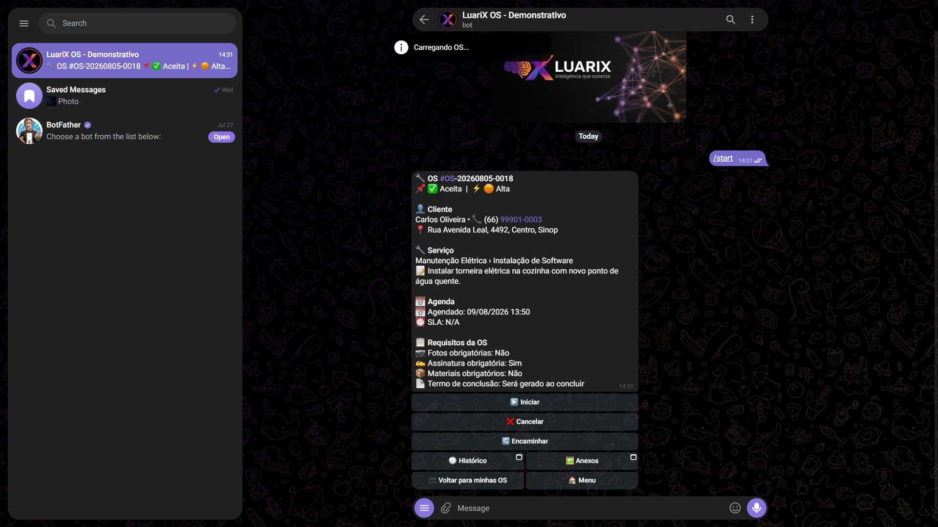 Detalhe da OS no bot