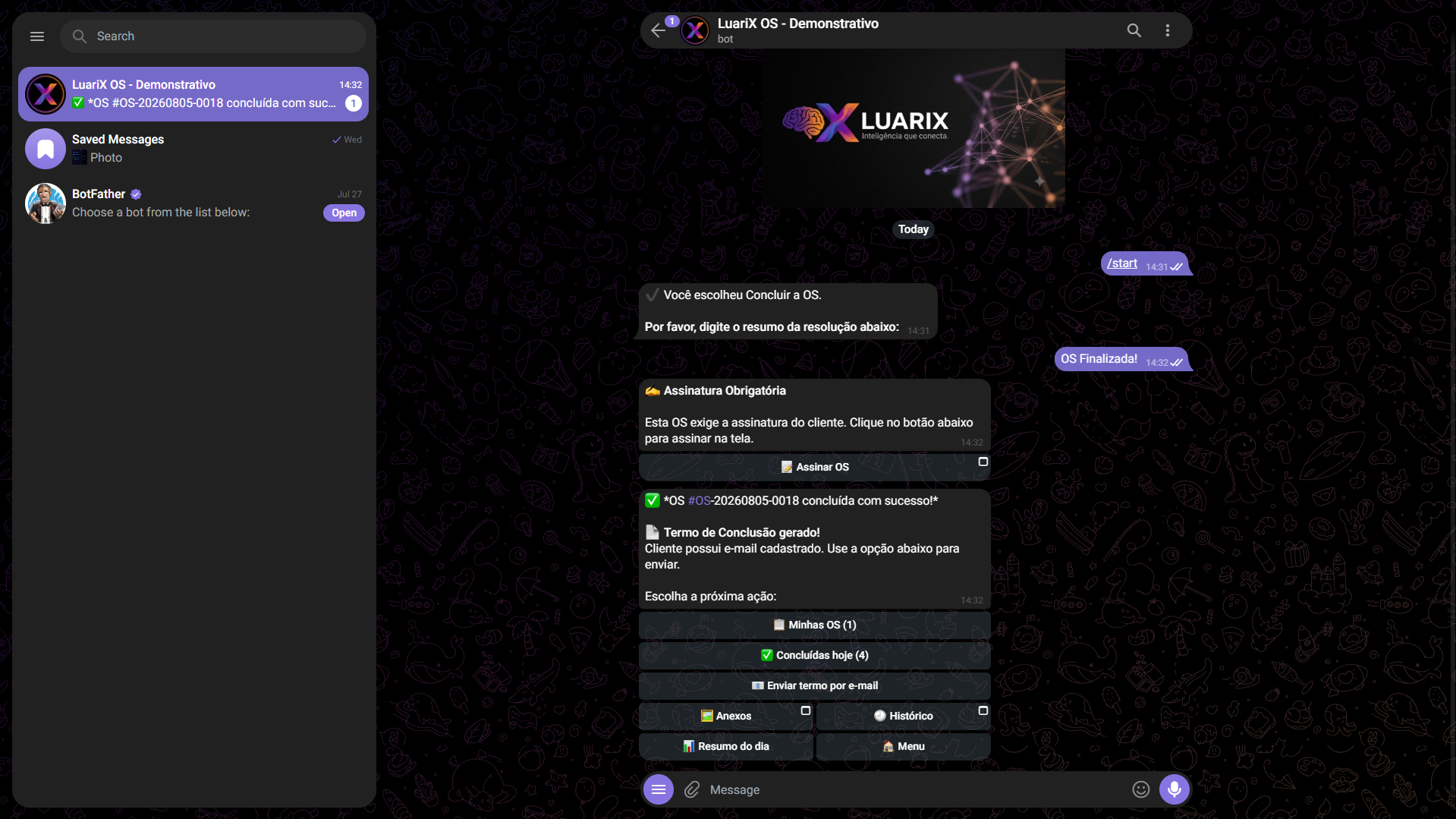 OS concluída no bot